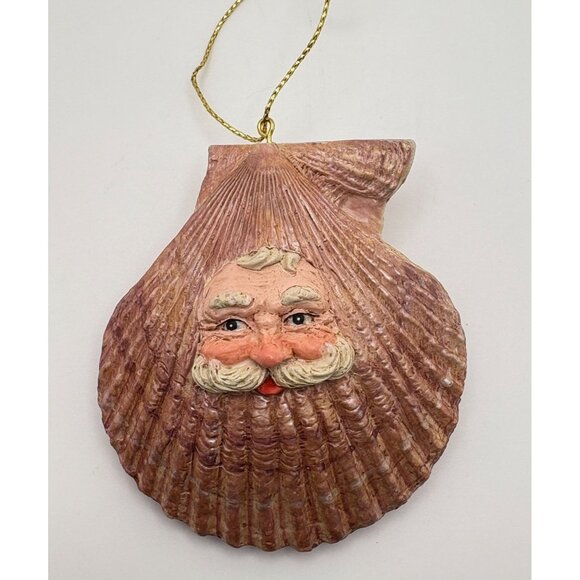 Vintage Santa Face Faux Clam Shell Christmas Tree Ornament Midwest Beach Coastal - Picture 6 of 6